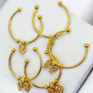 18K Gold Plated Bangle with Kids Charms Zirconia Mom Bracelet Gift